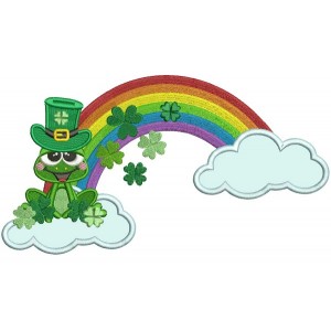 Lucky Frog With a Rainbow St. Patrick's Day Applique Machine Embroidery Design Digitized Pattern